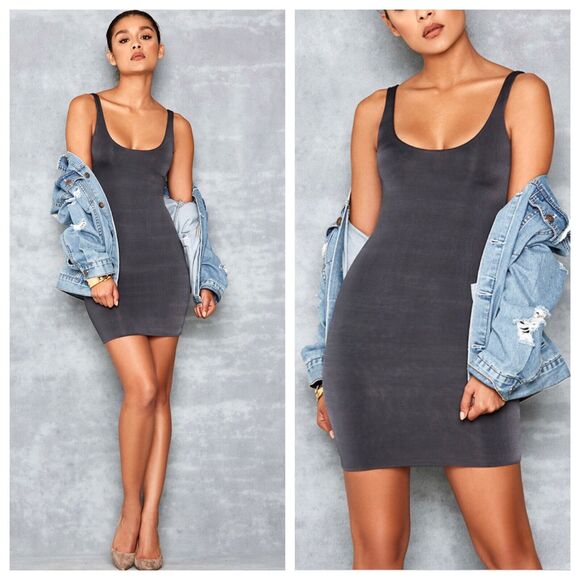 MISTRESS ROCKS Revolution Gray Bodycon Sleeveless Tank Mini Dress Large - Picture 1 of 5